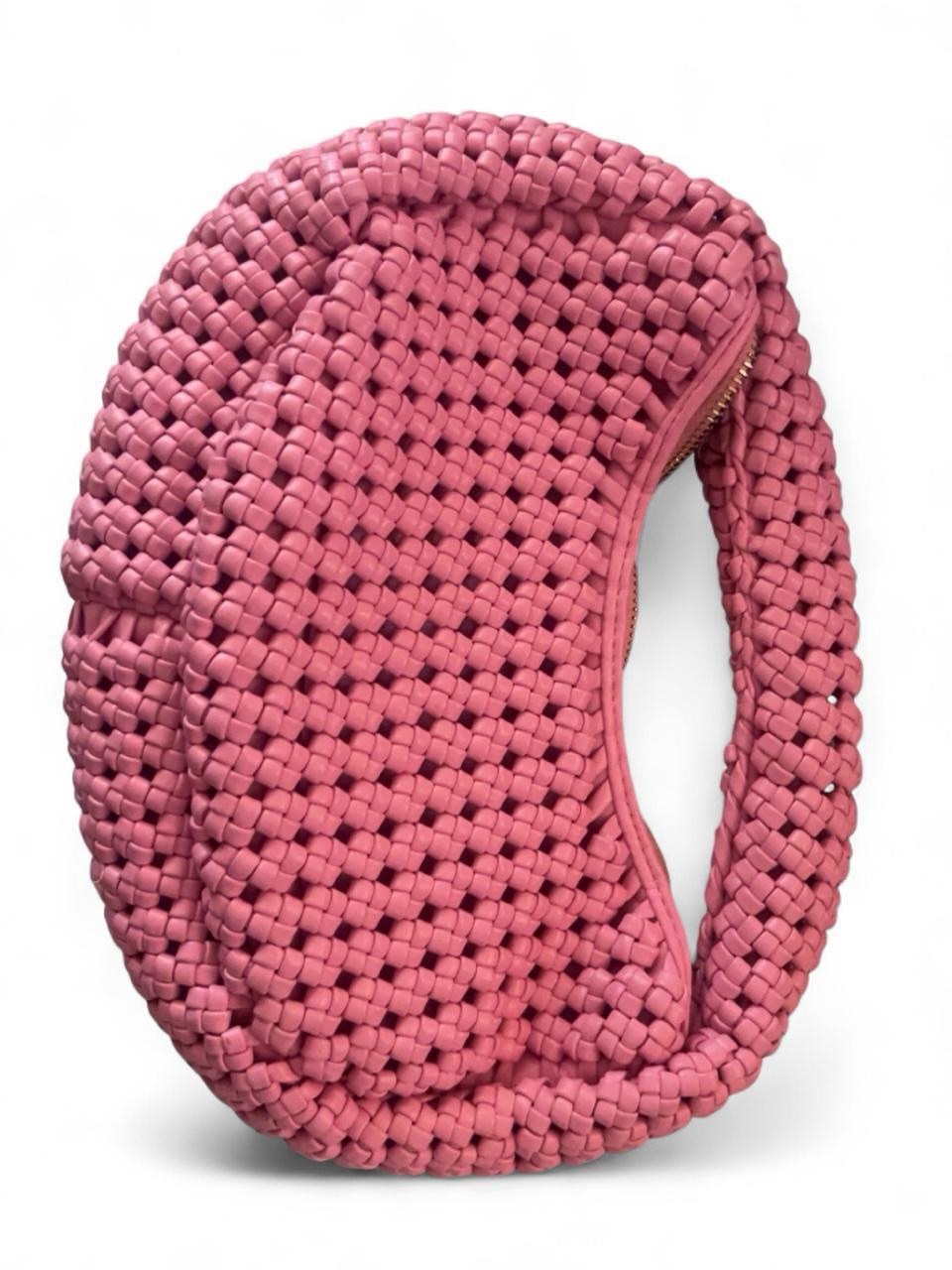 Woven Pink Zip Clutch